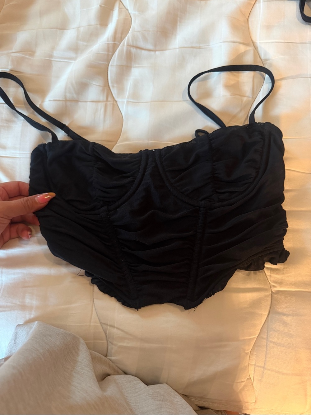 Black Ruched Bustier Crop Top